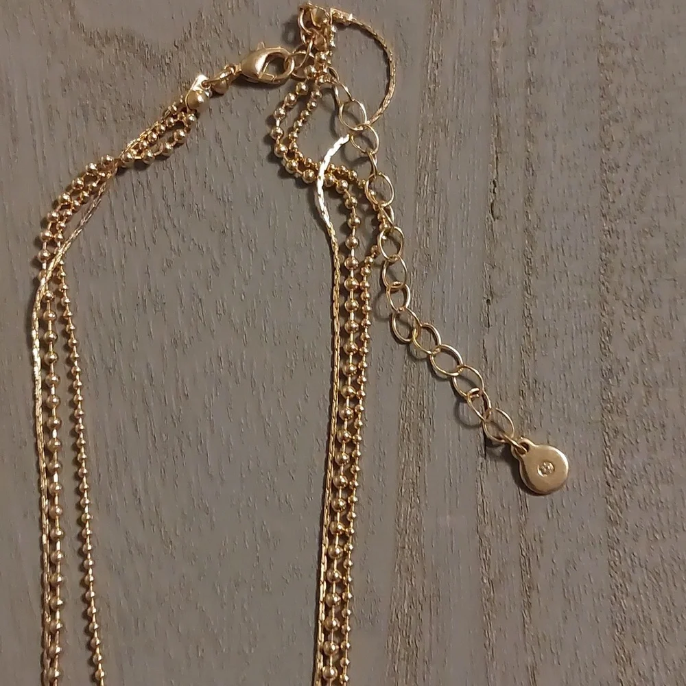 Gold Toned Three Strand Rainbow Smiley Face Ball Chain Necklace